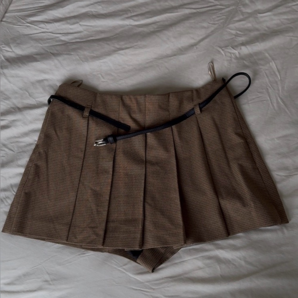 Zara Brown Pleated Skort with Black Belt